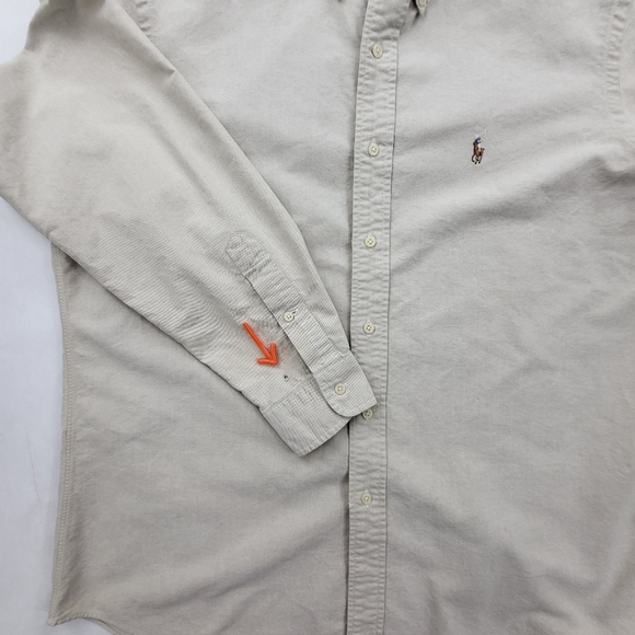 Ralph Lauren Polo Shirt Mens 16-34 Button Up Yarmouth Cream FLAW - Picture 9 of 9